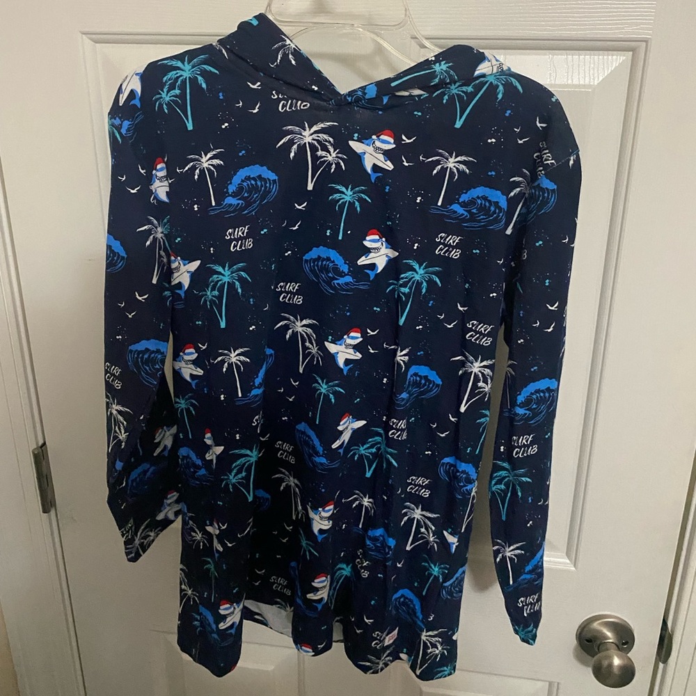 Cactus Boys Christmas hooded long sleeve shirt ugly shirt sz 13-14 Santa sharks